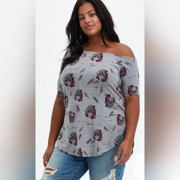 TORRID Super Soft Skull Off Shoulder My Favorite Tunic Top! NWT! - Picture 2 of 9